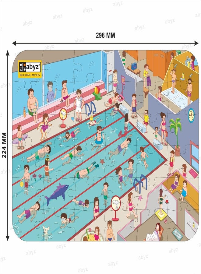 ABYZ Wooden Jigsaw Puzzle - Big Swimming Pool Playset for Fun Educational & Little Explorers, 36-Pieces Pack of 2 Fun Games with Multicolor | Birthday Gift for (4-6 Years) Age Kids. - Image 3